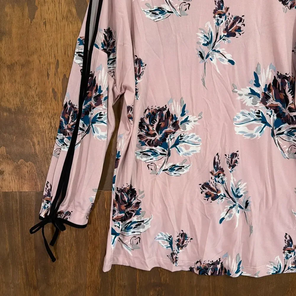 Ivanka Trump Womens Blouse Pink Cold Shoulder Floral Open Sleeve Stretch Small
